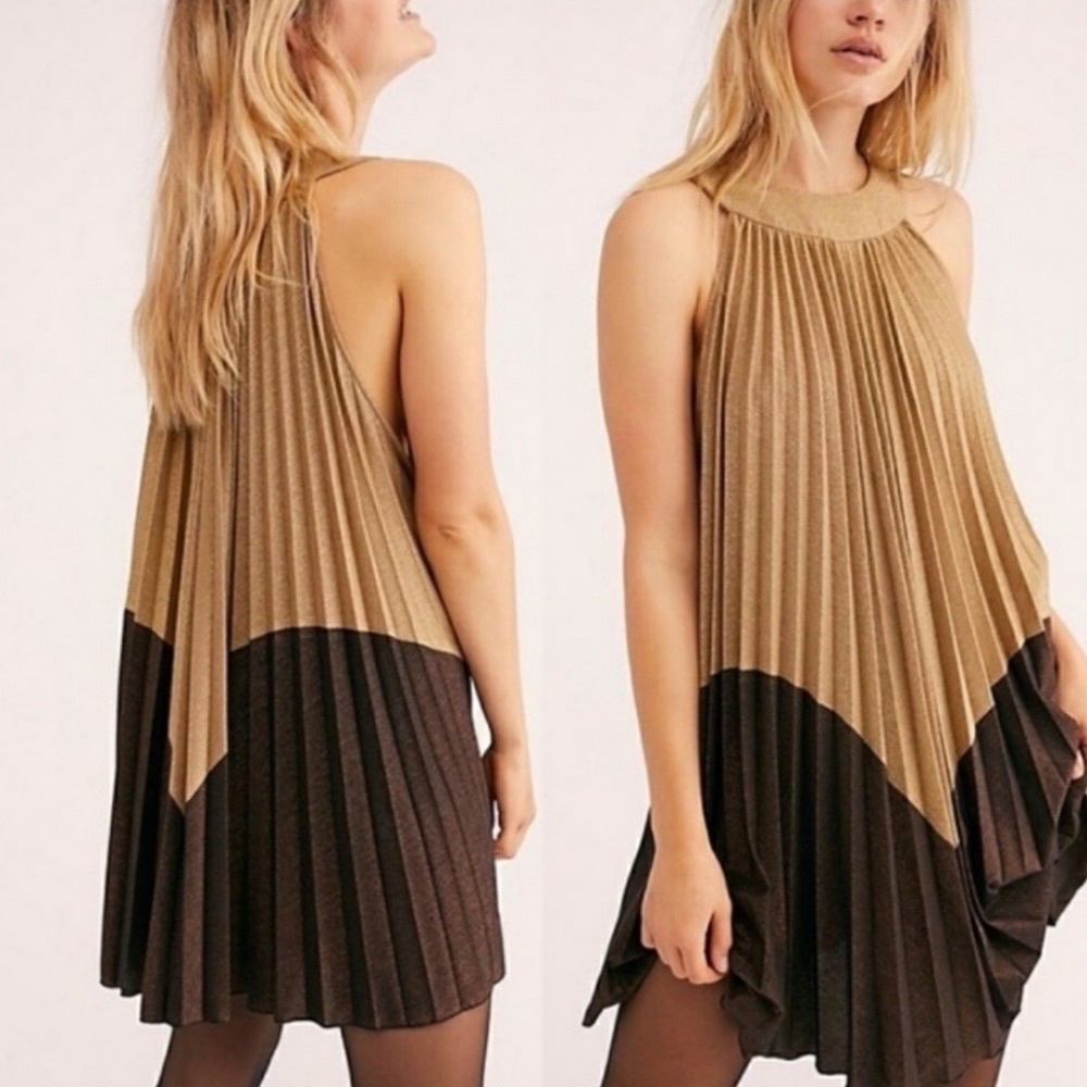 NWT Free People Pleated Love Metallic Mini Dress